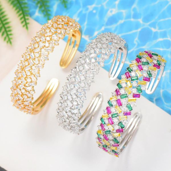 

larrauri new trendy full paved shiny cubic zirconia open bracelet wedding engagement anniversary jewelry romantic gift, Black