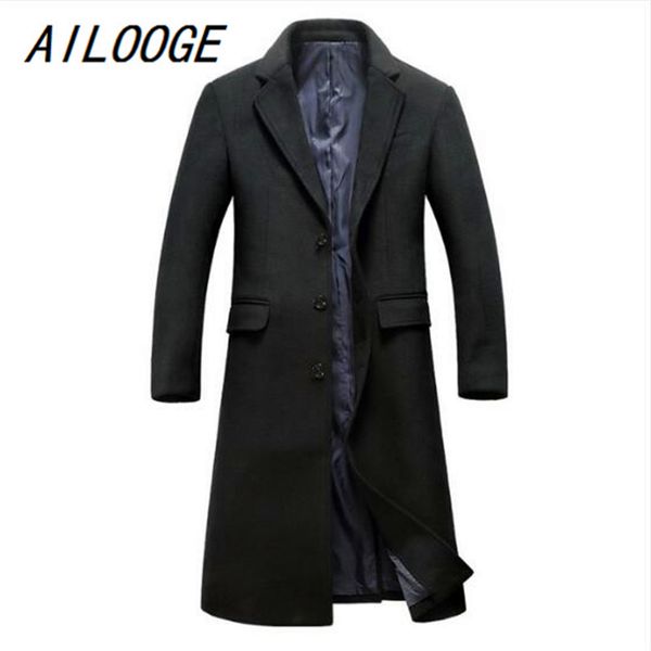 

ailooge 2020 winter long wool overcoat men turn-down collar blends peacoat mens casual woolen classic overcoats, Black