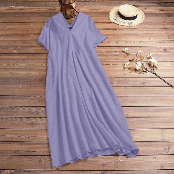 

party dresses 5xl 2021 zanzea women solid maxi dress fashion v neck sundress casual elegant short sleeve vestidos female cotton robe plus si, White;black