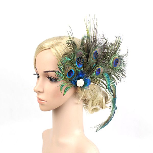 

women peacock feather hair clip 1920s headpiece bridal wedding party hairwear vintage feather headwear hairgrips hair accessory, Silver