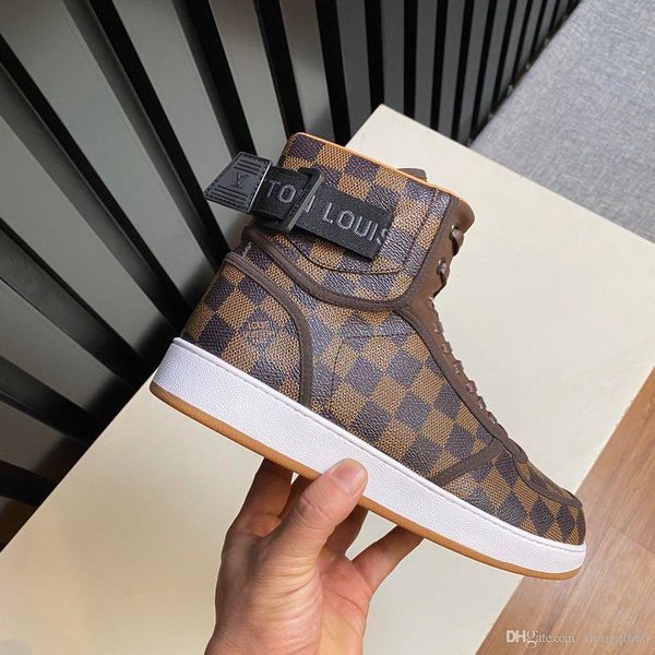 

2020 men's fashion casual high-shoes, comfortable wild high-shoes, printed leather, with boxad, Red;white