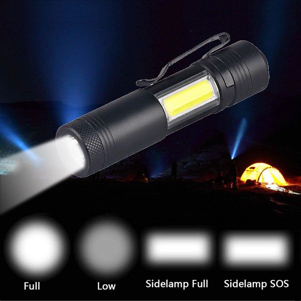 

flashlights torches om powerful 3w mini led portable q5 cob light 4-mode hard torch with clip for camping hunting reading