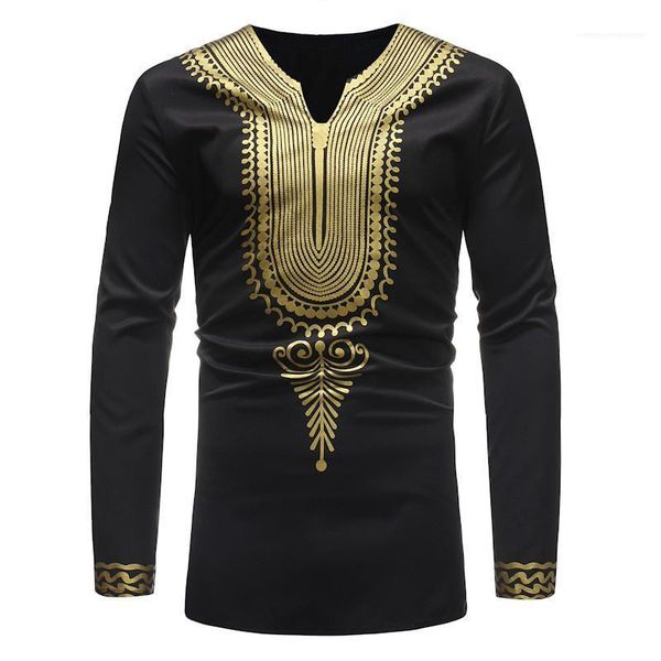 

длинные рукава мужские tees casual мужчины одежда тонкий мужские дизайнер tshirts мода золотой печати v шеи, White;black
