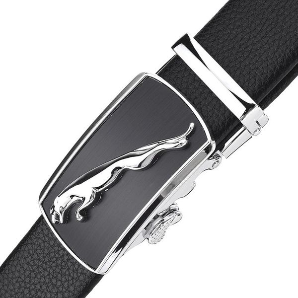 

wowtiger silver leopard automatic buckle 3.5cm width wear scratch resistance leather belts for men designer belt, Black;brown