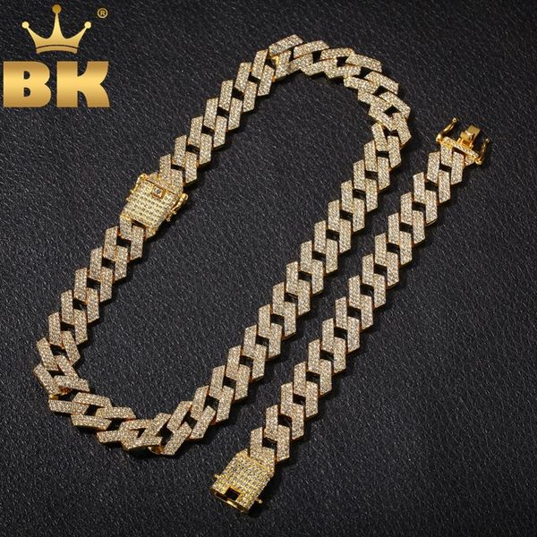 

the bling king 20mm miami prong cuban chain ne+ba 3 row full iced out rhinestones necklace & bracelet mens hiphop jewelry set, Silver