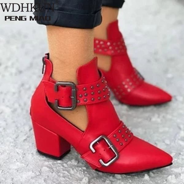 

wdhkun women's boots short cutout chunky block stacked heels shoes ankle booties female ladies autumn shoes plus size 43, Black