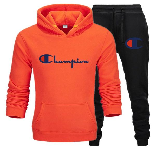 

champÃ®on tracksuit set fashion hoodies men sportswear two piece hoodie+pants men's gyms set casual sportswear suit top, Gray