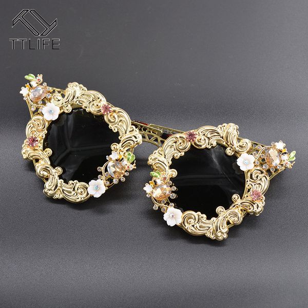 

ttlife vintage punk oversized cat eye sunglasses handmade rhinestone inlaid baroque pearl party eyeglass pearl, White;black
