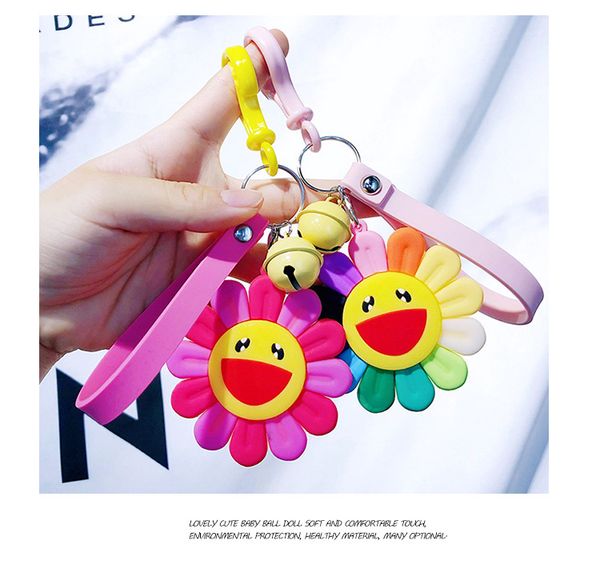 

japanese murakami epoxy colorful sunflower keychain backpack mobile phone pendant ornament, Silver