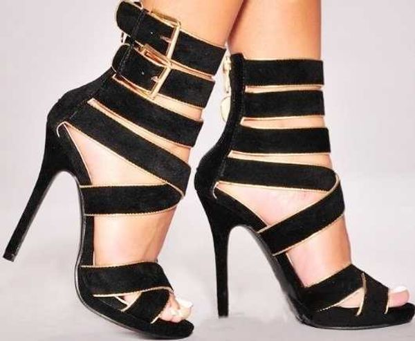 

2020 spring new european and american fashion suede cross banquet high heel sandals plus size, Black