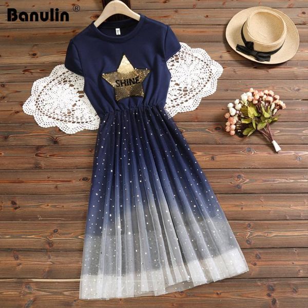 

banulin mori girl summer women dress sweet sequins stars dot mesh patchwork femininos vestidos long sleeve kawaii dresses, Black;gray