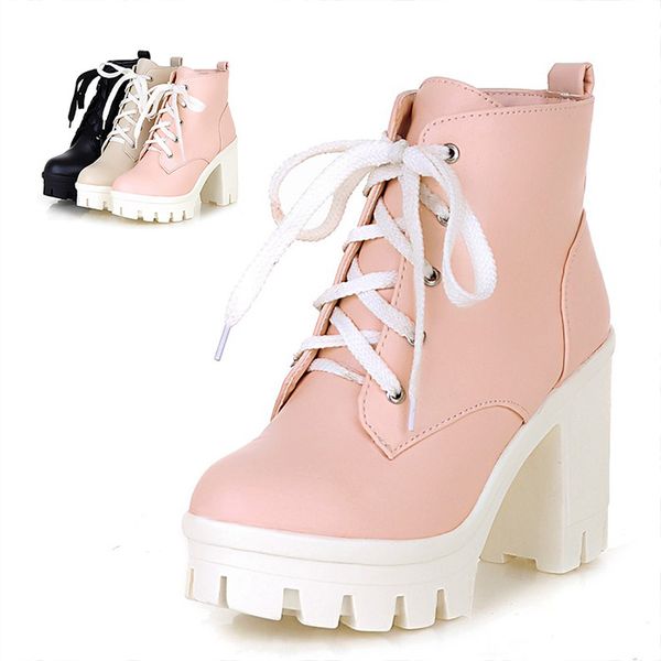 

women's rubber boots booties woman 2020 low heel round toe shoes platform boots-women rain mid calf high heel, Black