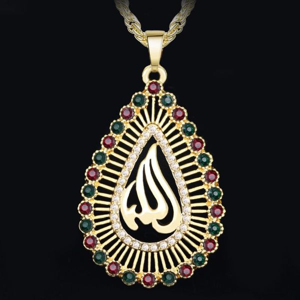 

middle eastern muslim necklace morocco necklace pendent with rhinestones long gold chain jewelry, Silver