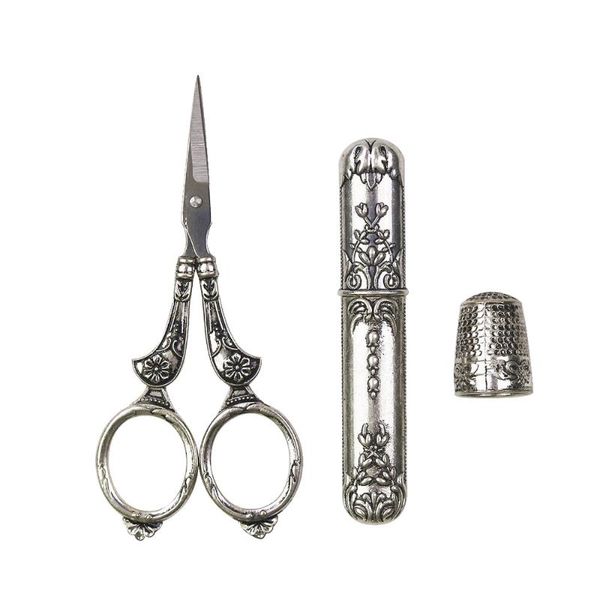 

sewing notions & tools european vintage kit stainless steel scissors / metal thimble/ needle case diy for embroidery cross stitch, Black