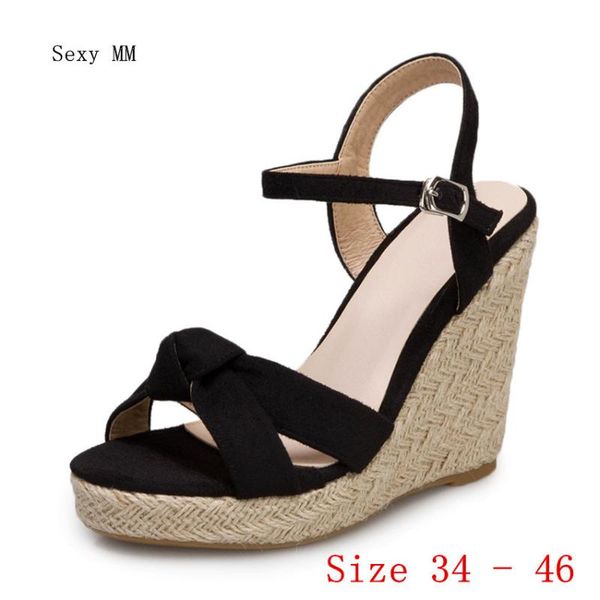 

women platform high heel wedge sandals shoes woman high heels wedges gladiator sandals plus size 34 - 40 41 42 43 44 45 46, Black