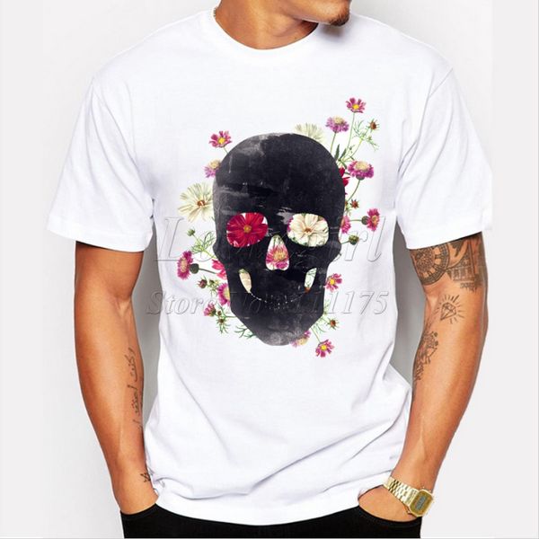 

2019 men's short sleeve black skulls printed t-shirt harajuku funny tee shirts hipster o-neck cool