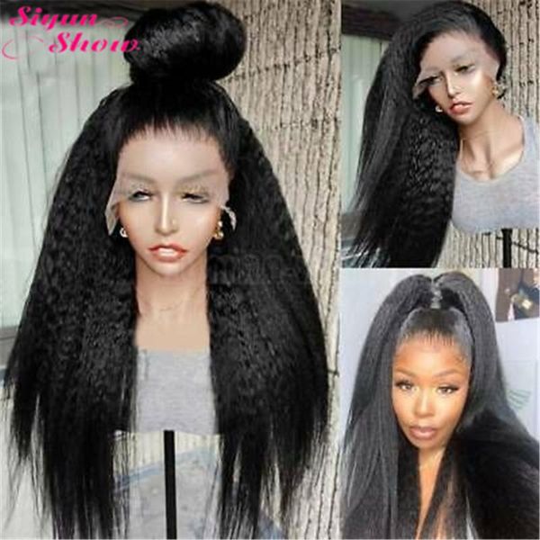 

lace wigs 30 inch brazilian kinky straight front wig 250 density 360 frontal glueless human hair, Black;brown