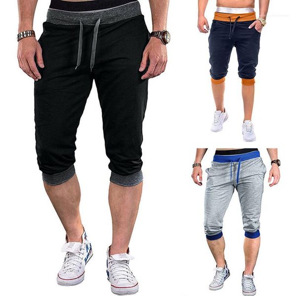 

straight striped mid regular pants mens pocket patchwork pants fashion drawstring knee length pants mens regular, Black