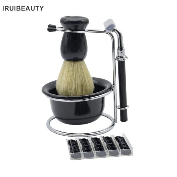 

1 set men's facial shaving set beard brush shelf bowl razor professional 5 in one shaving tool facial cleaner family personal, Silver