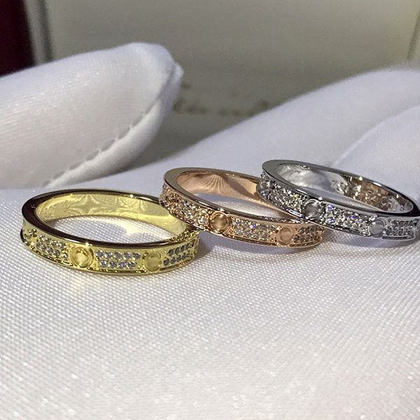 

women's love diamond ring full diamond rose gold love ring fashion charm titanium steel ms. eternal starry diamond rings band rings, Silver