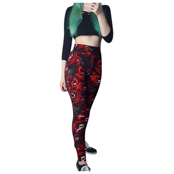 

gothic fitness yoga pants women compression elastic gym fitness sport printed leggings tights running workout sportswear30g3, White;red
