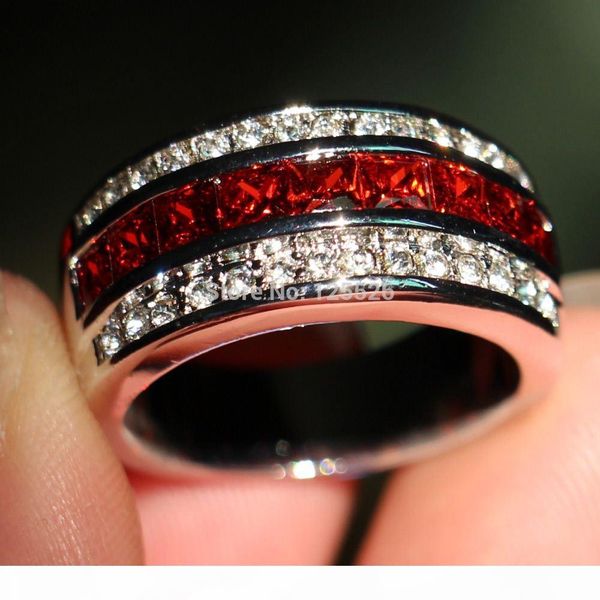 

005 victoria wieck men's sparkling garnet simulated diamond 10kt white gold filled engagement wedding party band ring sz 5-11 gift, Silver