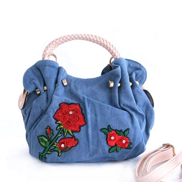 

denim women bag female messenger bags with flowe ladies shoulder bag with high quality