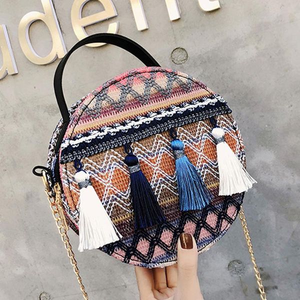 

women round small handbag with embroidery folk-custom crossbody shoulder bag vintage luxury design tote hand bag for women 2020