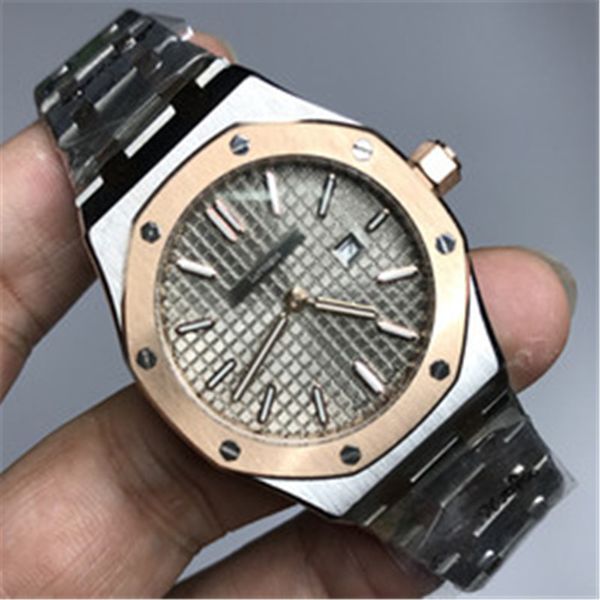 

sale luxury ladies rose gold and silver quartz watch 33mm size luminous stainless steel royal oaks, Slivery;brown