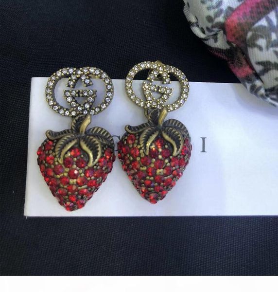 

strawberry diamond earrings women luxury design statement earrings red studs valentine's day gift charm jewelry, Golden