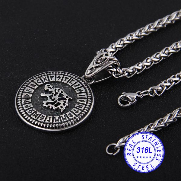 

dropshipping stainless steel viking rune aegishjalmur pendant necklace as vikings men gift, Silver