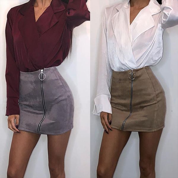 

high waist short mini skirts new fashion women ladies high waist zipper pencil skirt bodycon suede leather mini skirt, Black