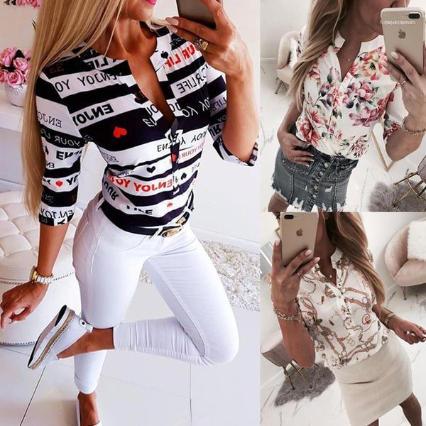 

v neck blouses summer womens pullover shirt designer womens shirt fashion printed slim, White