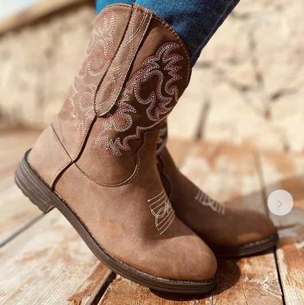 

dropshipping women fashion vintage mid calf boots flock shoes female autumn winter motorcycle boots comfortable botas mujer, Black
