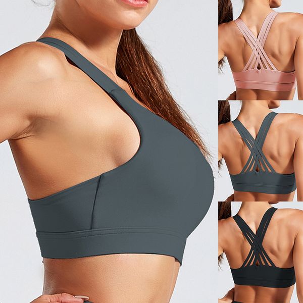 

gym clothing sports bra 2021 yoga support removable padded fitness bras women's crisscross strappy athletic underwear, White;black