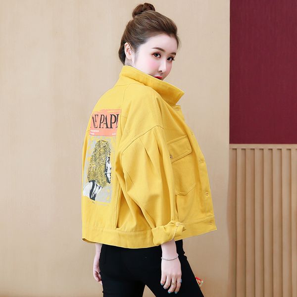 

denim jacket women 2020 autumn casual single breasted print jacket jeans woman loose short overcoat ladies jean jackets, Black;brown