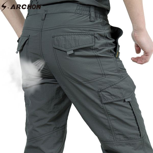 

s.archon summer tactical pants men trouser mens army style cargo pants casual quick dry waterproof trousers bottom male, Black