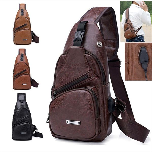 

cross border for custom pu shoulder bag mens charging bag mens usb chest bag diagonal package messenger chest new 2020