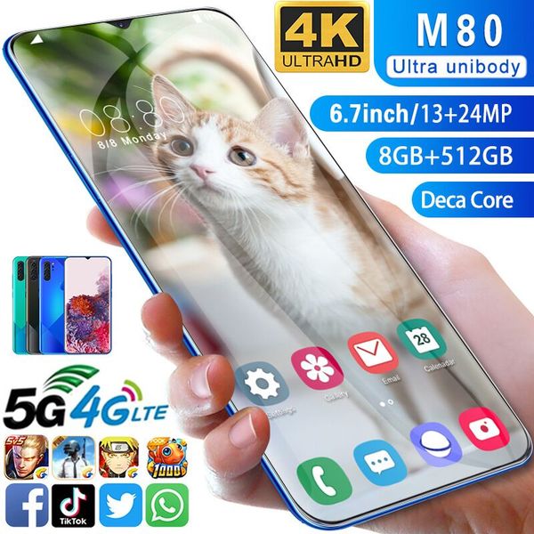 

m80 cross-border new stock smart phone 6.7-inch water drop big screen fingerprint superbook android wholesale mobile phone