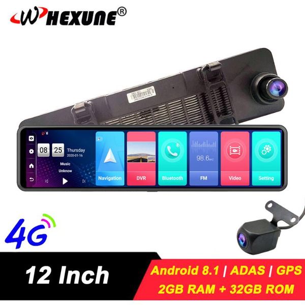 

whexune 12 inch 4g rearview mirror gps navigation 2gb +32gb rom android 8.1 dash cam video recorder fhd 1080p car mirror dvr car dvr