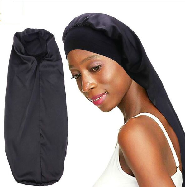 

extra large simulation silk solid color bonnet for natural hair soft long satin bonnet bonnets for women night sleep hair loose cap, Blue;gray