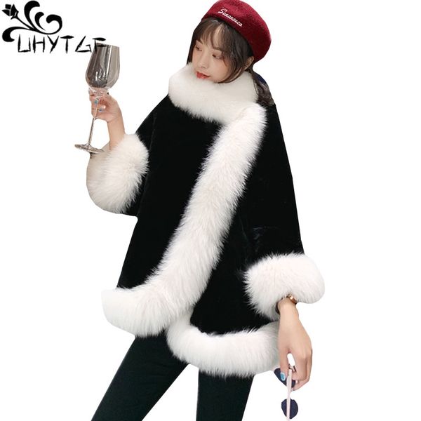 

uhytgf imitation mink cashmere fur coat female fashion cloak shawl winter fur coat womens thick warm plus size genuine 1016, Black