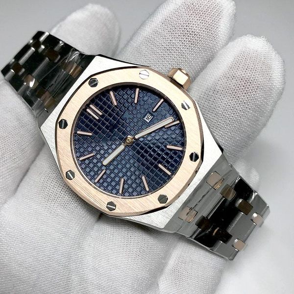 

wholesale fashion 33mm size ladies watch royal oak quartz movement sapphire glass rose gold watches folding buckle stainless steel, Slivery;brown