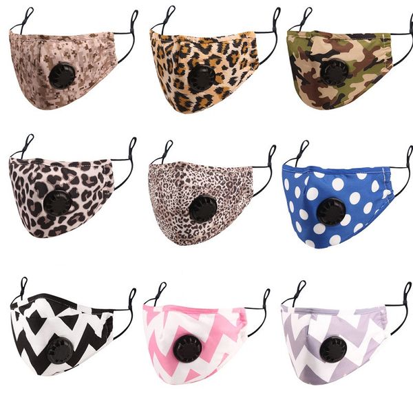 

breathing valve cotton masks pm2.5 dustproof face masks leopard camouflage fashion reusable face mouth cover