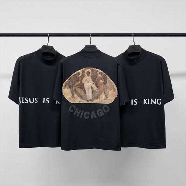 

cpfm kanye jesus is king sanshen oil painting short sleeve loose t-shirt, White;black