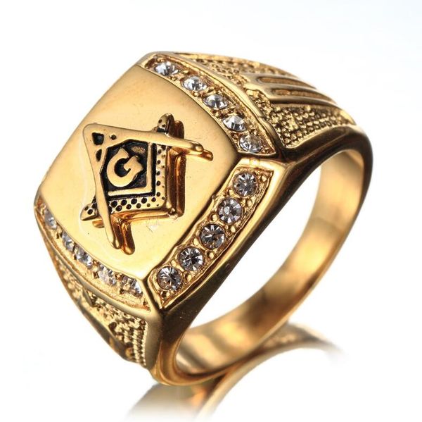 

jewelry titanium steel rings gold color fraternal order a&g band rings for men fashion, Golden;silver