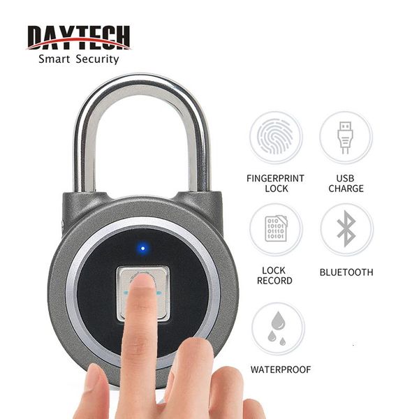 

cgjxsdaytech fingerprint padlock bluetooth smart electric door lock locker rechargeable battery anti -theft security for house /gym box t191