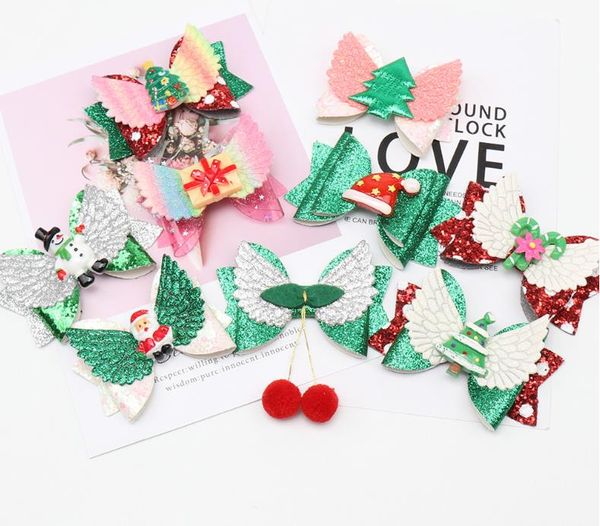 

ins girls hair bows angel wings hairclip christmas tree snowman santa claus designers hairpin kids hair clips bobby pin accessories ly927, Slivery;white