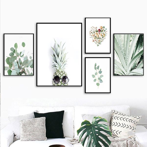 

tropical plants heart flowers eucalyptus green leaves decorative picture modern wall art paintings for living room home decor