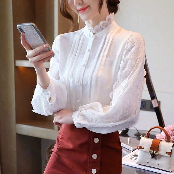 

women's blouses & shirts autumn female chiffon shirt blouse lantern sleeve white womens and blusa feminina